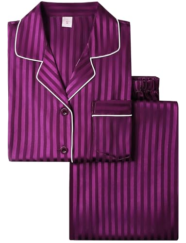 Lonxu Womens Silk Satin Pajamas Set Two-Piece Button-Down Pj Sets Sleepwear Loungewear XS~3XL2