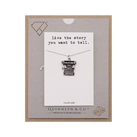 QUINNLYN & CO. Typewriter Pendant Necklace, Birthday Gifts for Women with Inspirational Quote on Greeting Card (Silver-Tone) Cover