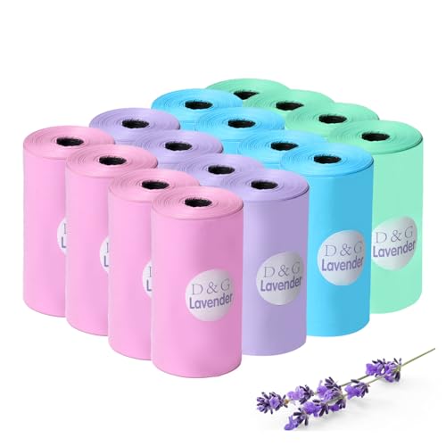 DREAM&GLAMOUR Disposable Diaper Sacks value pack 16 roll/240 Count Lavender Scented four colors Diaper Disposal or Pet Waste Bags