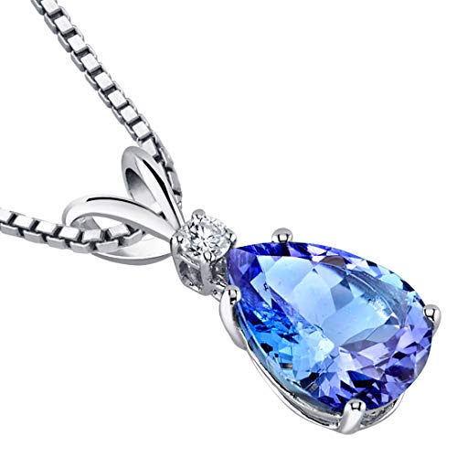 PEORA 14K White Gold Genuine Tanzanite and Diamond Teardrop Pendant for Women, 2.30 Carats total Pear Shape 10x7mm, AAA Grade, Real Tanzanite Gold Necklace, Gift Idea Set, w/Jewelry Box3