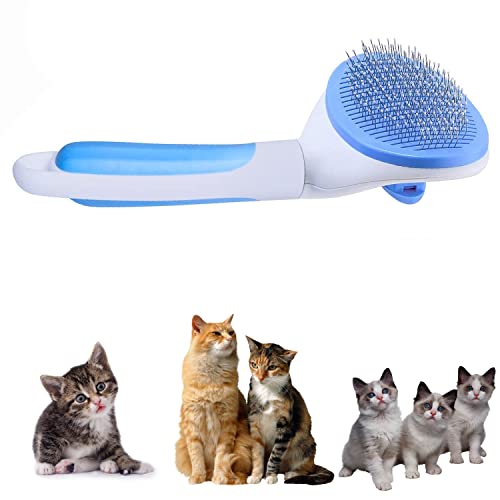 Cat Grooming Brush, Pets Slicker Brushes Dogs Self Clean Brush For Shedding One Button Removes Loose Undercoat Mats Tangled Hair Grooming Brush For Pet Massage-Self Cleaning (Blue) #TOP1