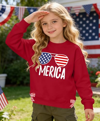 Image of Ithalt Kids USA Sweatshirt Boys Girls 4th of July Shirt American Patriotic Pullover with Embroidered Side Slits 5-14y