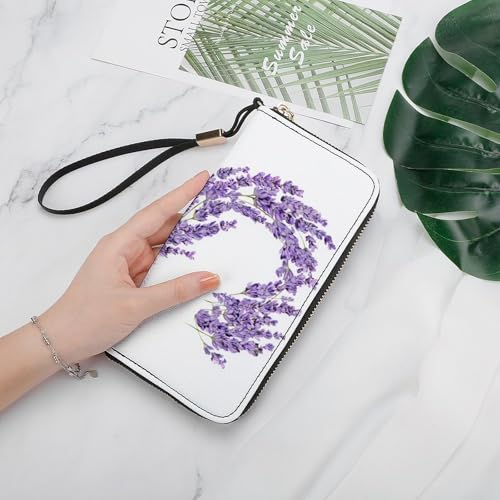 Letter S Lavender Flowers PU Leather Clutch Long Bifold Wallet, Coin Purse Credit Pass Case, Durable Card-Holder Money Storage for Women Men4
