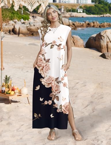 Image of Zeagoo Summer Dresses for Women 2026 Long Maxi Sundresses Loose Split Wrinkle-Free Beach Travel Vacation Clothes