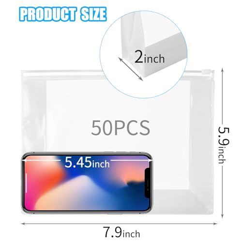 50 PCS Mini Clear Makeup Bag,Small Clear Zipper Pouch Travel Bag for Toiletries Plastic Cosmetic Organizer Waterproof，for Swimsuit Bikini Travel Vacation(7.9 x 5.9 x 2 Inch)2
