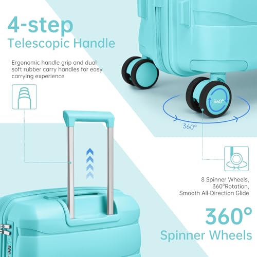 Image of Carry On Luggage 22x14x9 Airline Approved, 22 Inch PP Hardshell Luggage Carry-on Suitcase with Spinner Wheels, Carry On Suitcase Set for Women (Baby Blue)
