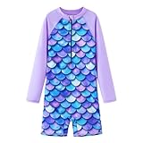 Girls Rash Guard Long Sleeve One Piece Swimsuits with UPF 50+ Sun Protection Zipper Bathing Suits...