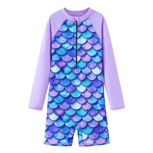Image of UMELOK Girls Long Sleeve Rash Guard One Piece Swimsuits with UV Protection Sunsuit