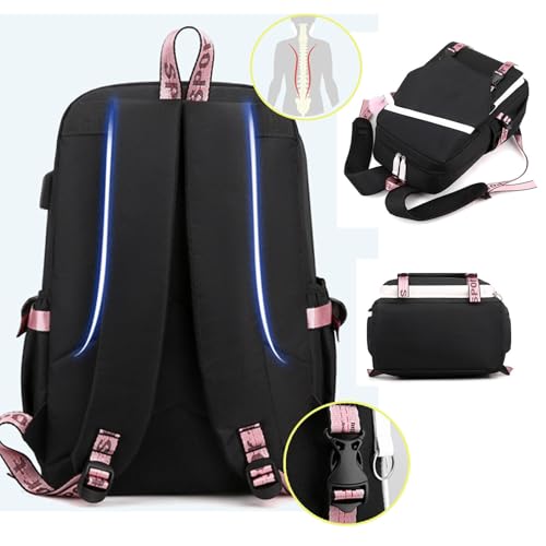 Cute Anime School Backpack for Girls Boys Large Laptop Backpack With USB Charge Port,School,Work Travel Bookbag(Purple)4