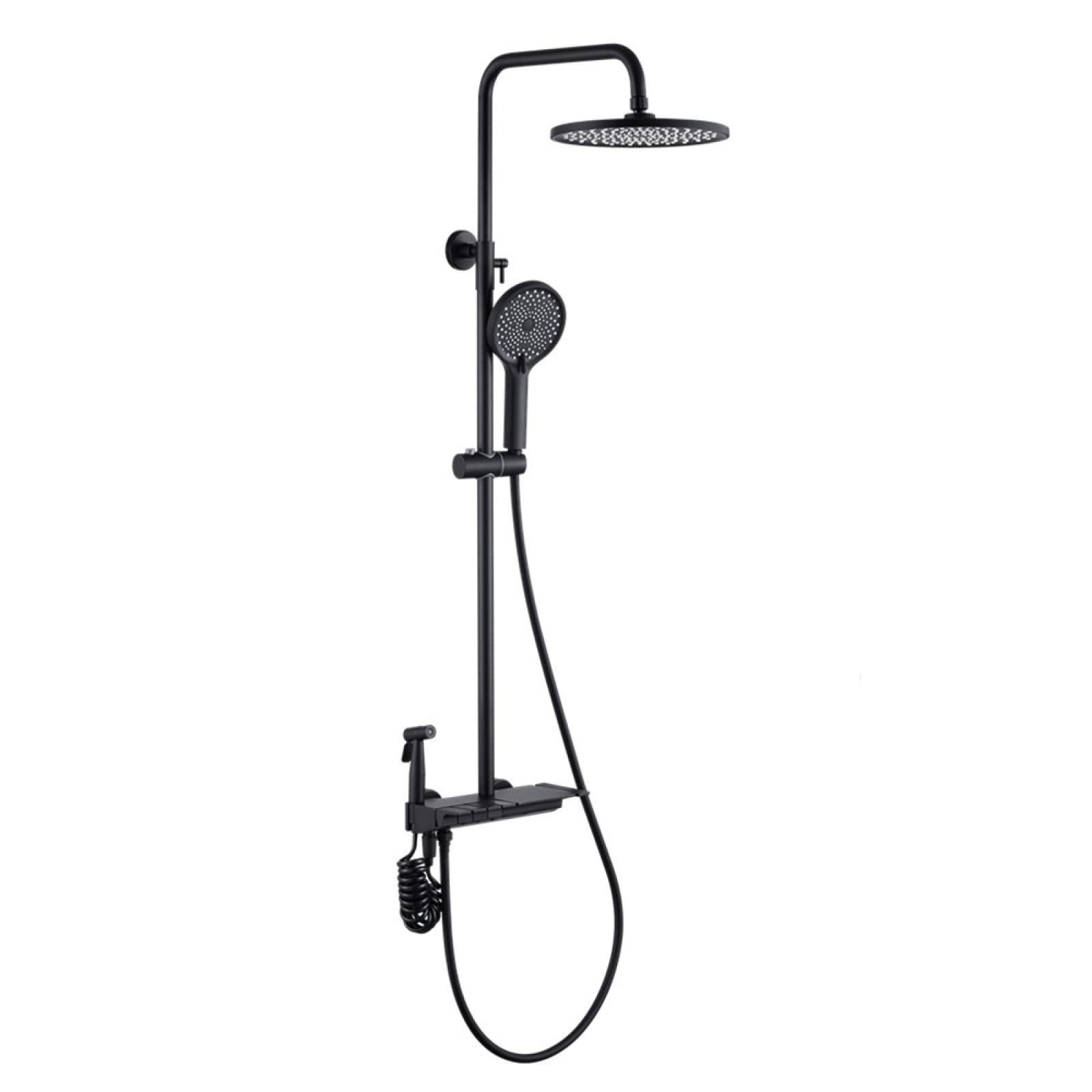 OZBMA Full Copper Gun Gray Piano Shower Set Home Bathroom Bath Booster Shower, Black Four Levels