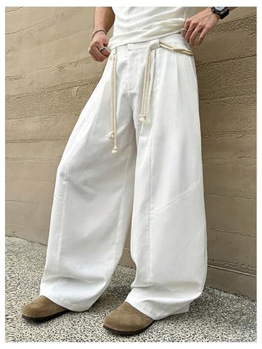 GORGLITTER Men's Baggy Pants Wide Leg Pleated Business Zipper Fly Trousers Streetwear Casual Dress Pants2