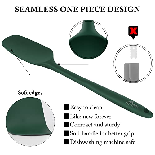 Image of HOTEC 600℉ Heat Resistant BPA-Free Silicone Rubber Spatula Set,Kitchen Cooking Spatulas, Baking, Mixing for Non Stick Cookware, Dishwasher Safe, Dark Green Set of 5