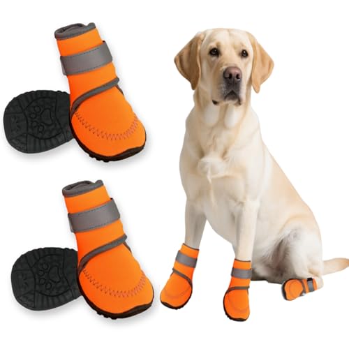 BnbnPup Hundeschuhe Pfotenschutz Outdoor Krallenschutz Für Hunde Hunde Schneeschuhe Mit Anti-Rutsch Sohle Reflektierendem Riemen-L