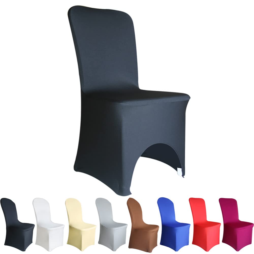 Time to Sparkle100 Pack Chair Covers Spandex Lycra Stretch Slipcovers Dining Room Wedding Banquet Party Arched Front (Black Arched)
