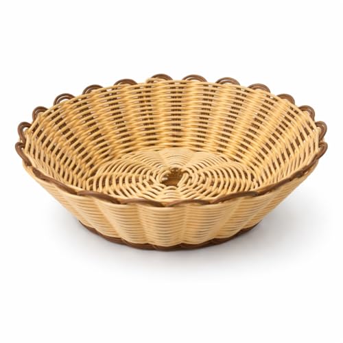 Gurubhai Equipments Multi-Use Wicker Serving Basket for Bread, Fruits & Snacks | Round Rattan Style Food Basket | Table Organizer for Home, Restaurants, Cafes & Hotels