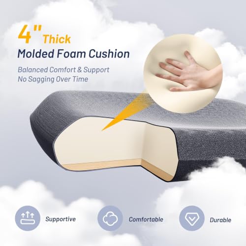 Image of Office Desk Chair for Long Hours & Back Pain Relief - 4 inch Thick Molded Foam Cushion, Enhanced Lumbar Support, Padded Flip-up Armrests, Ideal for Office or Study, Dark Gray