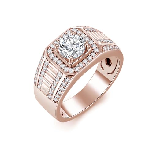 1CT Moissanite Rings for Men Sterling Silver Engagement Ring Simulated Diamond D Color VVS1 Clarity Round Cut Moissanite Ring Mens Pinky Ring Size 7-15