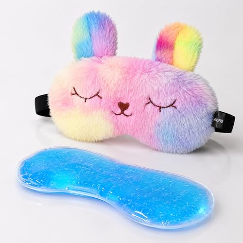 Image of Jenna Cute Fur Gel Sleeping Eye Shade Mask Cover for Insomnia, Meditation, Puffy Eyes and Dark Circles Bunny multi
