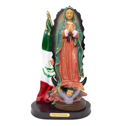 Estatua Nuestra Señora de Guadalupe con Bandera Mexicana