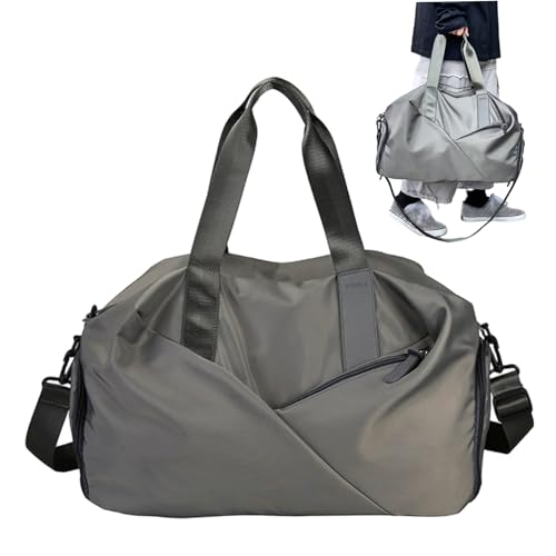 Gym Bag Waterproof Nylon Sports Duffel Bags with Wet Pocket Shoes Compartment Adjustable Strap for Travel, Weekend, Camping, Grey2