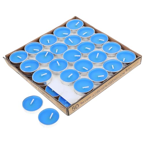 NIYANGLE Velas Decorativas Azules sin Aroma 50 Piezas Pequeñas Redondas para Ambientes Románticos y Recepción de Boda
