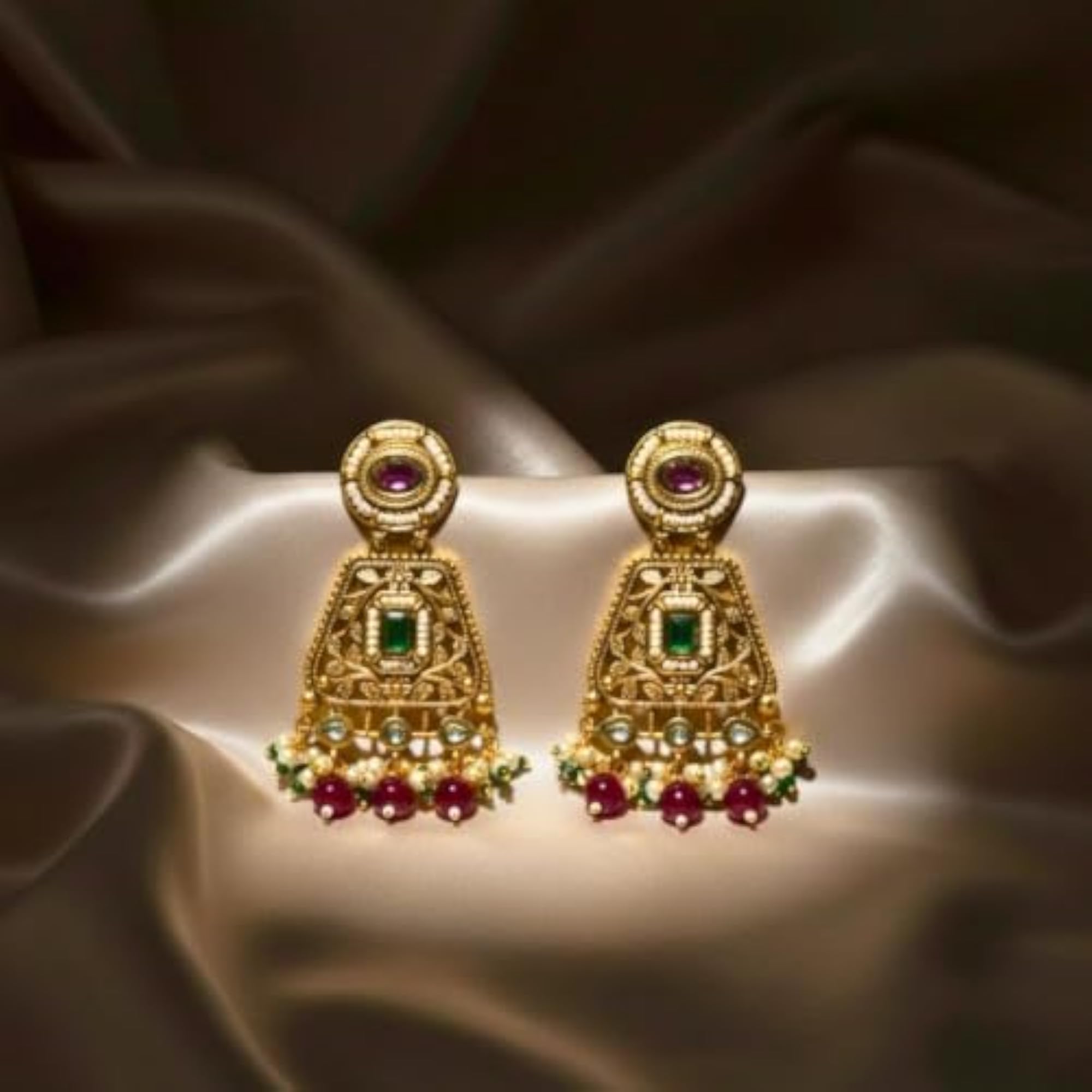 Women's Gold Finish Moissanite Kundan Dangler Earrings