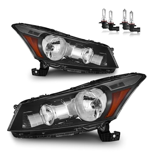 KarSpareHub Headlights W/Bulbs for 2008-2012 Honda Accord 4Dr Headlamp Replacement Driver & Passenger Side NOT fit coupe models or Crosstour models