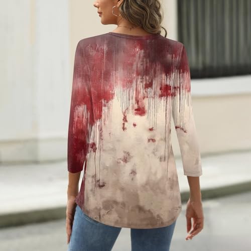Halloween Shirts for Women 3/4 Sleeve Plus Size Crewneck Loose Fit Cute T Shirt Halloween Costumes for Women 2025