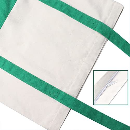Zippered-Canvas-Tote-Bag-165x-14x5-Heavy-Duty-Plain-Canvas-Tote-Bags-Blank-Canvas-Bag-Tote-Bag-3-PCS-Zipper-Reusable-Canvas-Tote-Bags-Bulk-Cloth-Grocery-Bags-green-Cotton-Tote-Bag