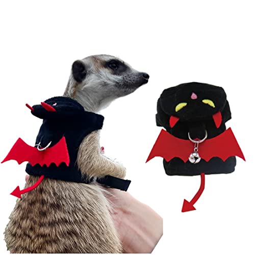 Image of Ferret Harness and Leash, Adjustable Ferret Walking Vest for Squirrel and Small Animal, Soft and Breathable Ferret Lead Leash with Evil Wings and Safe Bell (Evil)