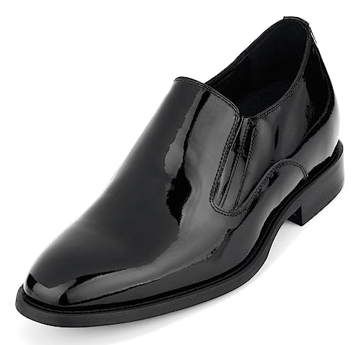 CALTO Men's Invisible Height Increasing Elevator Shoes - Black Patent Leather Slip-on Formal Dress Loafers - 2.8 Inches Taller - Y7402 - Size 8 D(M) US