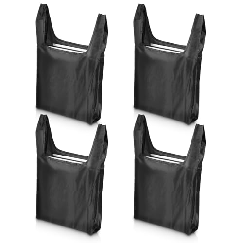 Qianyu 4 Pack Large Reusable Shopping Bags Washable Foldable Grocery Collapsible Polyester Black Food Delivery Bags Heavy Duty Lightweight Folding Flat Gift Tote Bags with Wide Handle Qianyu 4 Pack Large Reusable Shopping Bags Washable Foldable Grocery Collapsible Polyester Black Food Delivery Bags Heavy Duty Lightweight Folding Flat Gift Tote Bags with Wide Handle