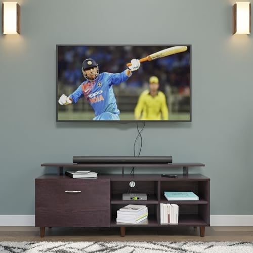 Image of VIKI Modern TV Unit for Living Room | Engineered Wood TV Cabinet with 1 Drawer Storage, 2 Open Shelves & Extension, SEntertainment Unit, 140W x 48H x 40D cm | DIY | 1 Year Warranty (Wenge)