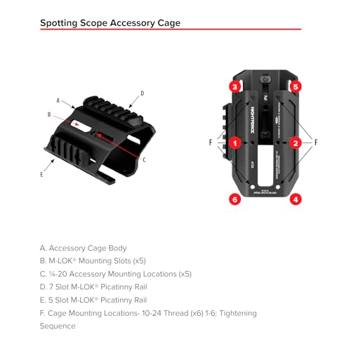 Nightforce Spotting Scope Accessory Cage with 2 Picatinny Rails for Thermals, Red Dot Sights & Laser Rangefinders Attachment - Compatible with Configurable Field Spotting Scope (CFS) 6-36x50mm F1 - Thumbnail 6