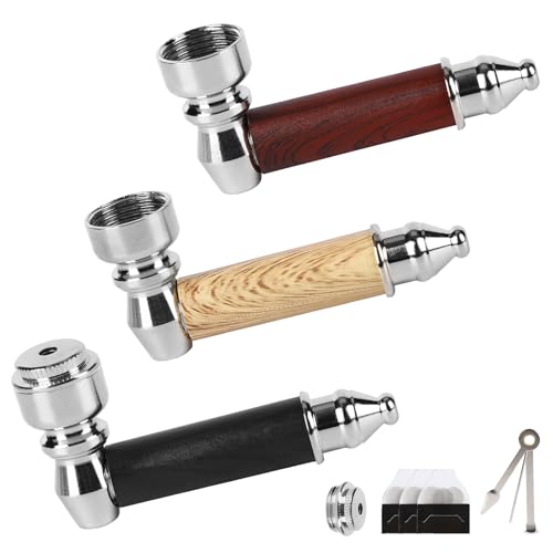 3-Pack Tobacco Pipe Set - Mini Portable Smoking Pipes with Elegant Wood Grain Finish Includes 3-in-1 Cleaning Tool Kit & Metal Screens - 3-Inch Compact Tobacco Pipe Gift Set for Men