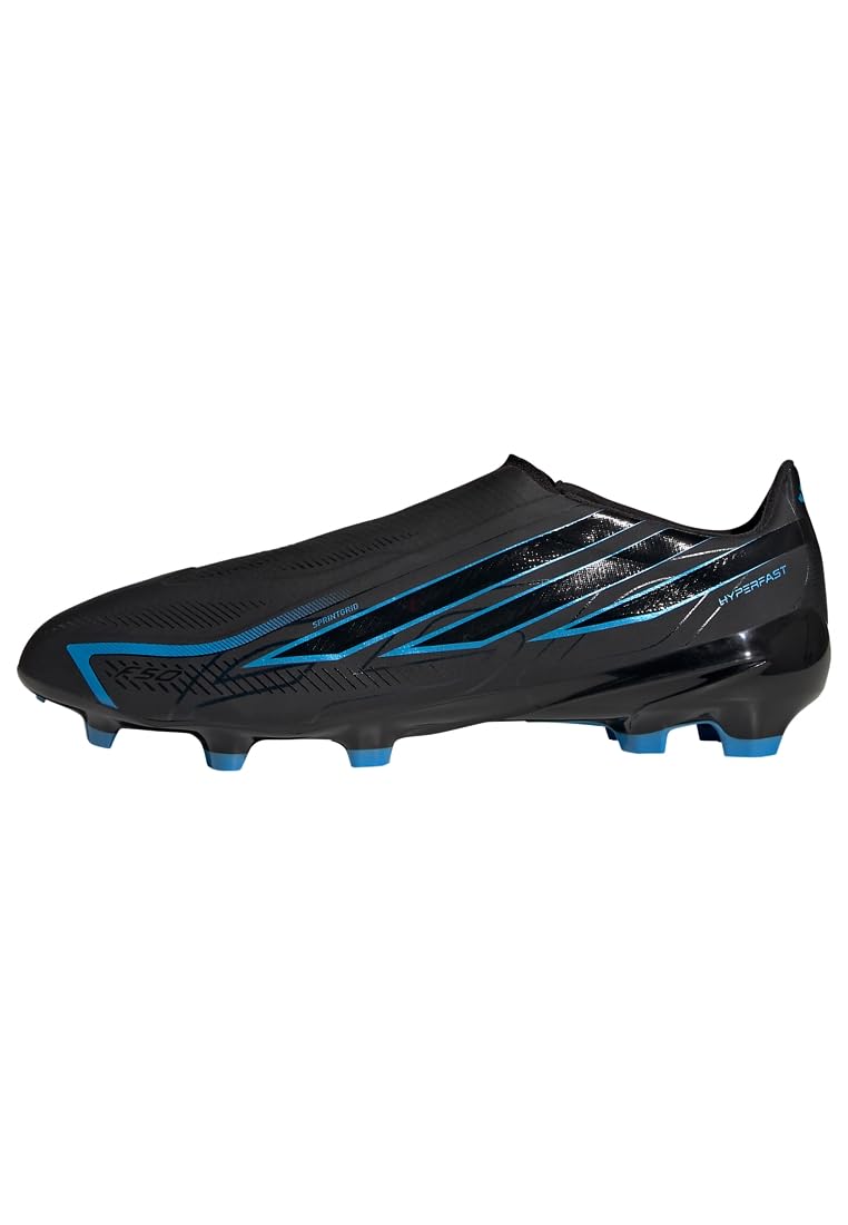 adidas Unisex F50 Hyperfast League Laceless Firm Ground Football Boots Shoes, core Black/core Black/Lucid Ray Blue, 9.5 UK