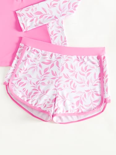 Image of SEGT Girl's Floral Long Sleeve Rash Guard with Bikini Bottom 2 Piece Swimsuit Set