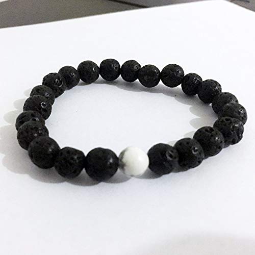 Pulsera de Piedra, Pulsera de Cuentas de Piedra Natural 8 mm Piedra volcánica White Turquesa Turquesa Pulsera de energía de Yoga Pareja Amigos Pulsera de Ropa Personalizada Accesorios