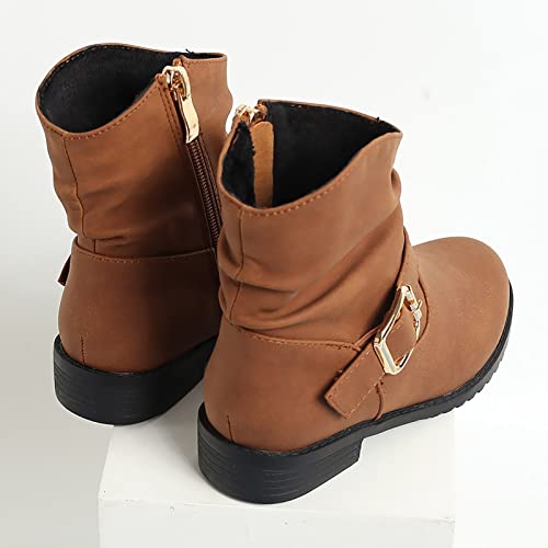 Girls Ankle Boots Side Zipper Low Heel Cowgirl Boots Western Riding Boots Outdoor Warm Shoes for Little Kids/Big Kids4