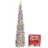 UHAPEER Árbol de Navidad Artificial y Plegable de 1.8 m con Lentejuelas - Decoración con Soporte