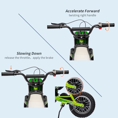Image of Garvee 24V Kids Electric Off-Road Motorcycle, Ride on 250W Motor 13.6MPH | Fast Speed Dirt Bike, Leather Seat, Twist Grip Throttle, Metal Suspension, Air-Filled Tires for Kids Teens Riding Toy, Green