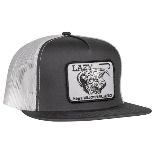 Lazy J Ranch Charcoal Grey & White Willow Cattle Headquarters Classic Five Panel Trucker Hat - Adjustable Unisex Country Hats Vintage Trucker Hat