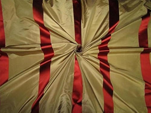 Tissu taffetas de soie à rayures dorées et rouges 137,2 cm TAFS150 pour couture