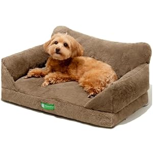 MEWOOFUN Cat & Dog Couch Bed, Supportive for Small Dogs, Cute for Indoor Cats, Non-Slip Bottom, Washable Cover, Fluffy Sofa for Small Pets (Brown, M)