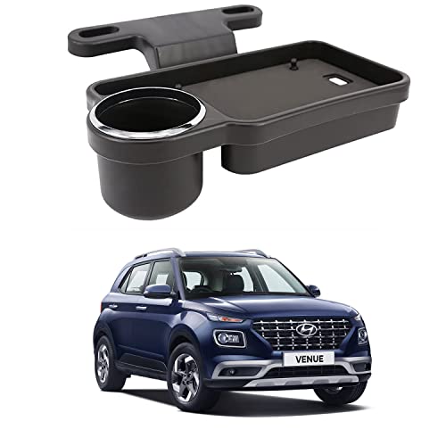Image of Oshotto (FT-04) Foldable Car Auto Headrest Rear Back Seat Table Drink Food Cup Tray Holder Compatible with Hyundai Venue - Black