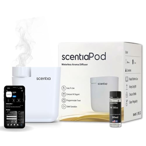 Waterless Plug-in Scent Diffuser with App Control, Cold-Air Nebulizer, 600 Sq Ft Coverage, Hotel-Inspired Essential Oil Included, Housewarming Gift – Scentia, White