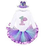 Highnesson-ww Baby Girls 1st/2nd First Birthday Outfits Cotton Romper mermaid first birthday outfit Skirt with Sequins