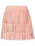 Noomelfish Girls Suede Fringe Skirt Boho Tassel Layered Ruffle Skirt, Light Pink, Size 5-6 Years