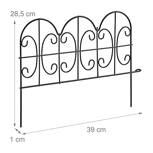 Relaxdays Beeteinfassung zum Stecken, 4 Zaunelemente, HxB: 28,5 x 39 cm, Metall, Beetzaun für Garten, Vintage, schwarz