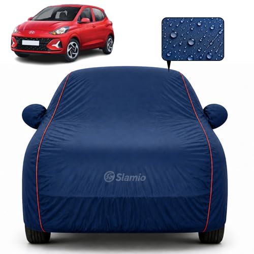 Image of Premium 100% Waterproof Car Cover for Hyundai's i10 2007-2012 Models All-Weather, UV & Dust Protection | Heavy-Duty 3-Layer Fabric | Custom Fit with Mirror & Antenna Pockets | Navy Blue